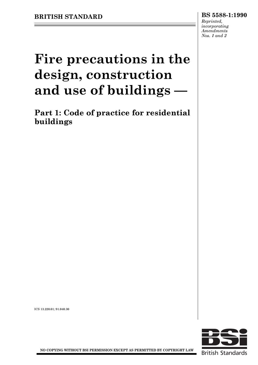 BS 5588-1-1990 Fire precautions in the design, construction